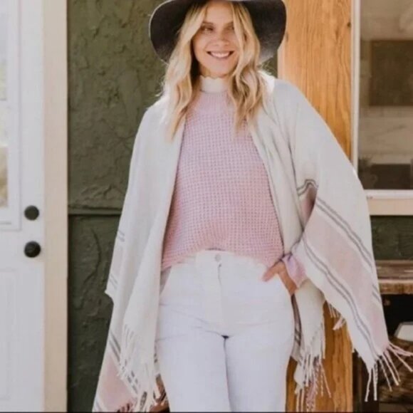 Siizu Causebox COLAB Stripe Poncho Scarf Fringe Shawl OS NWOT - Picture 1 of 8